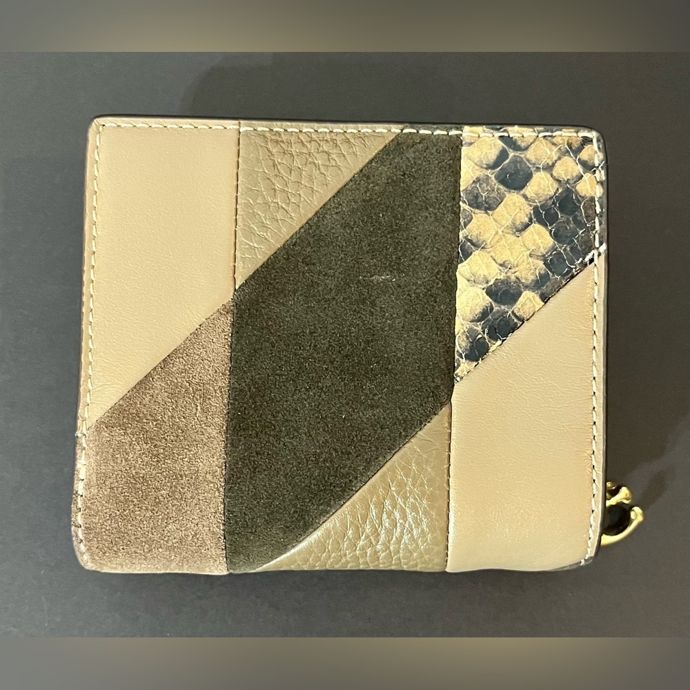 COACH Snap Wallet “Gold/Mushroom Multi” Patchwork and Snake Print - Picture 2 of 9